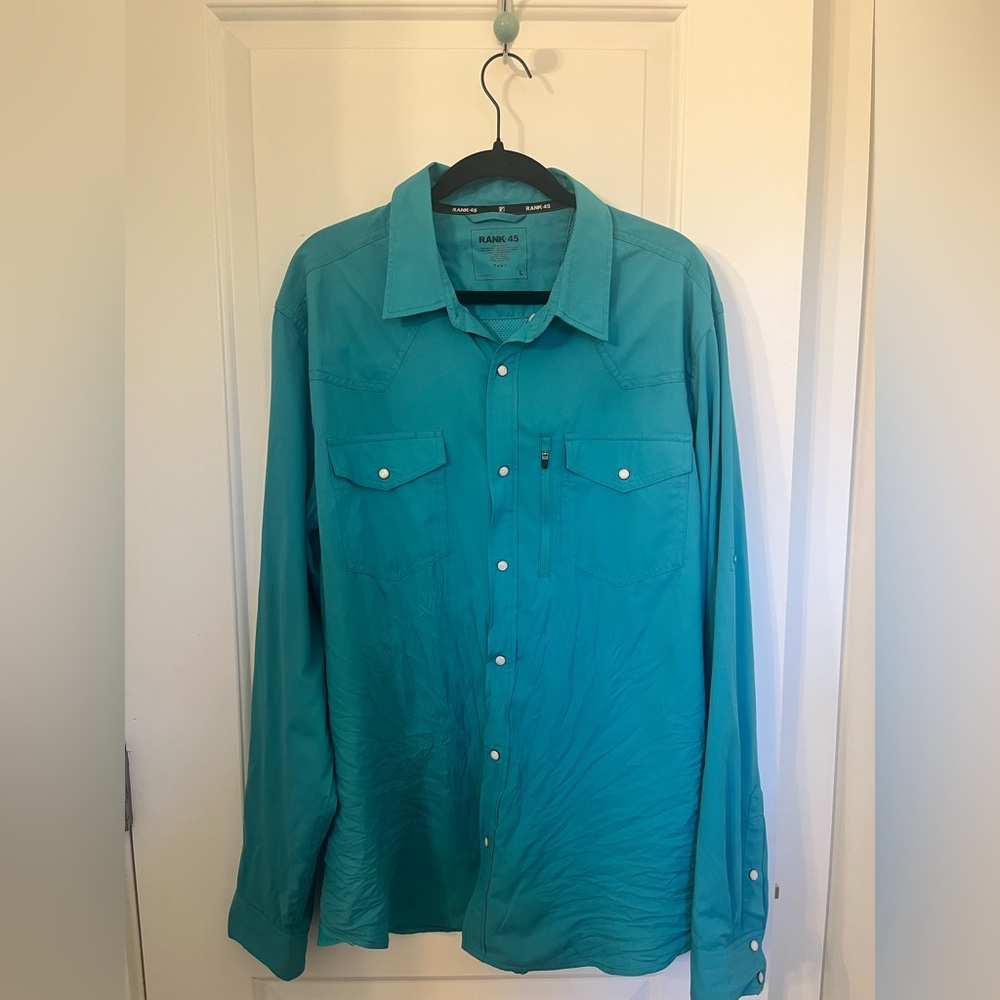 RANK 45 teal/turquoise pearl snap (athletic material long sleeve)